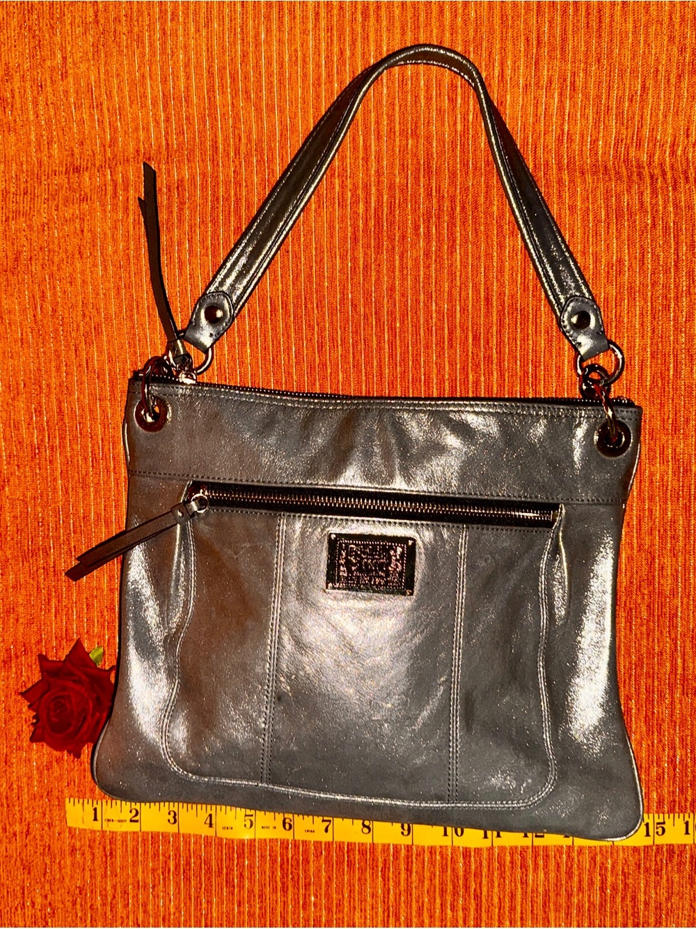 Coach Poppy Metallic Gray Leather Shoulder Bag